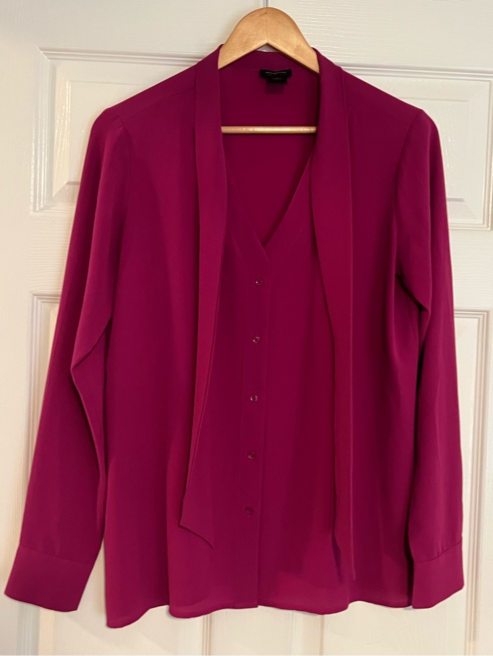 Ann Taylor Tie-Neck Blouse - Magenta - Picture 2 of 8